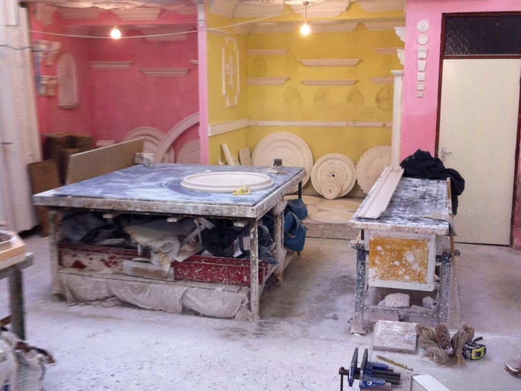 Our workshop also features a display area and a selection of in-house stock plaster mouldings Photo - Our workshop also features a display area and a selection of in-house stock plaster mouldings